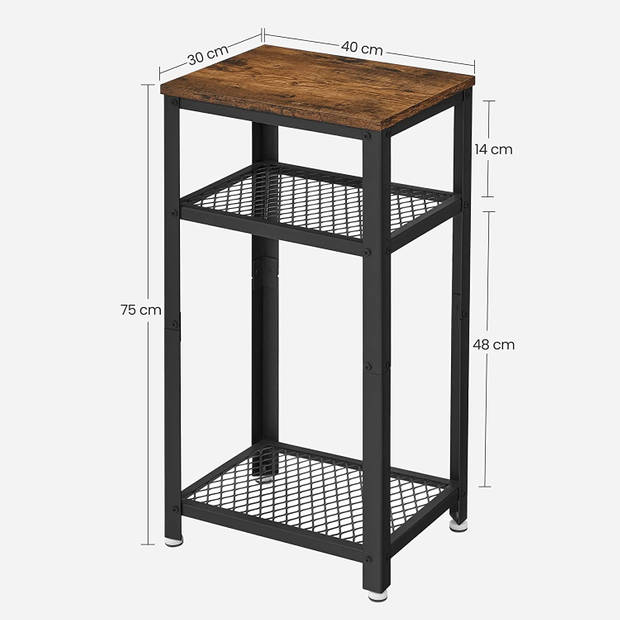 Parya Home - Rechthoekige Bijzettafel - Inclusief 2 Roosterplanken - Metalen Frame - Vintage - Donkerbruin