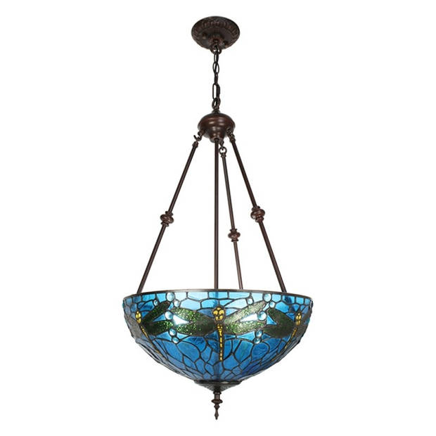 Clayre & Eef Blauwe Hanglamp Tiffany Ø 41*170 cm E27/max 2*60W 5LL-9338