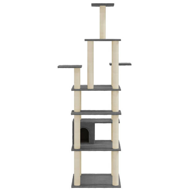 The Living Store Kattenboom - Donkergrijs - 74 x 74 x 183 cm - Met huisje - krabpalen en platformen