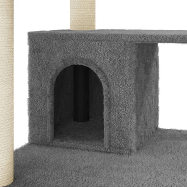 The Living Store Kattenboom - Donkergrijs - 74 x 74 x 183 cm - Met huisje - krabpalen en platformen