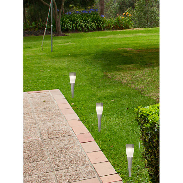 Set van 4x stuks solar tuinlamp/prikspot zilver op zonne-energie 26 cm - Prikspotjes