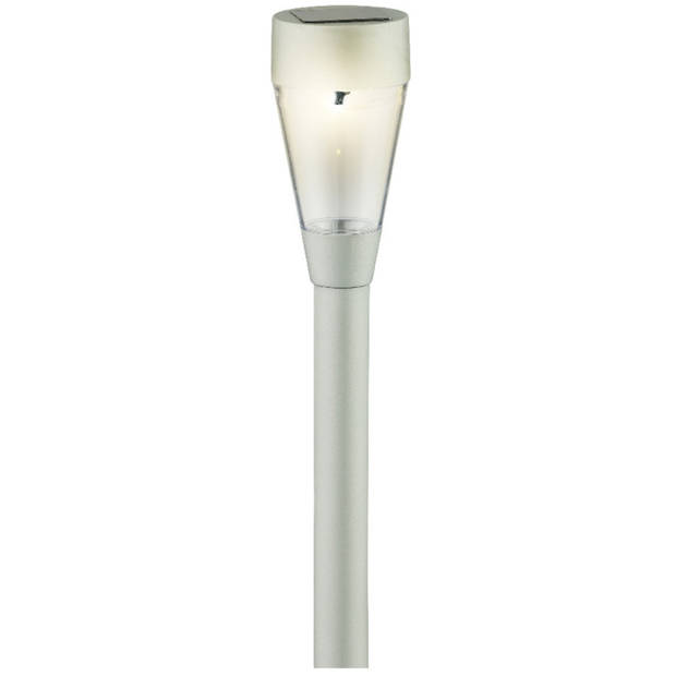 Solar tuinlamp/prikspot zilver op zonne-energie 32 cm - Prikspotjes