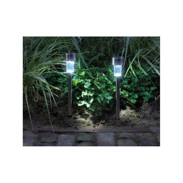 12x Buitenlampen/tuinlampen 36 cm RVS zilver op steker koel wit - Prikspotjes