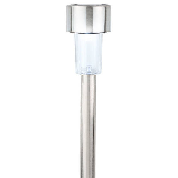 12x Buitenlampen/tuinlampen 36 cm RVS zilver op steker koel wit - Prikspotjes