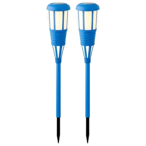 2x stuks solar tuinfakkel/tuinlamp blauw op zonne-energie 61 cm - Fakkels