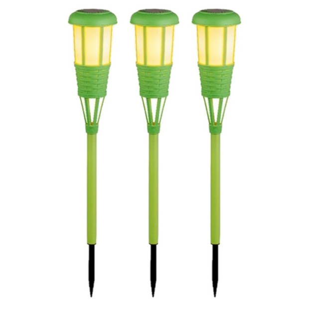 3x stuks solar tuinfakkel/tuinlamp groen op zonne-energie 61 cm - Fakkels