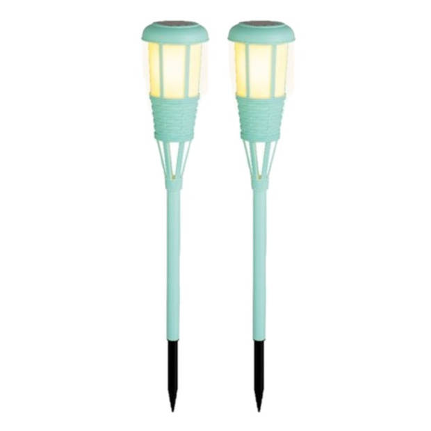 2x stuks solar tuinfakkel/tuinlamp turquoise op zonne-energie 61 cm - Fakkels