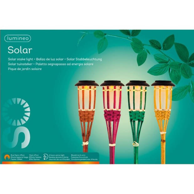 1x Roze buiten/tuin Led fakkel Bodi solar verlichting 54 cm vlam - Fakkels