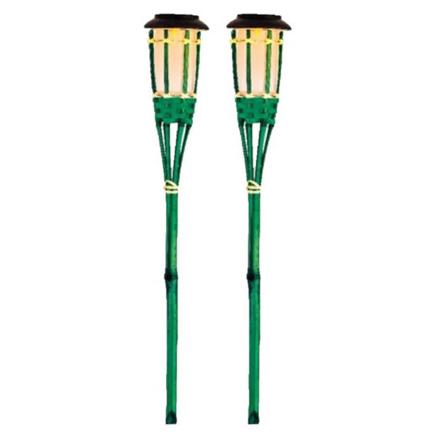 2x Groene buiten/tuin Led fakkel Bodi solar verlichting 54 cm vlam - Fakkels