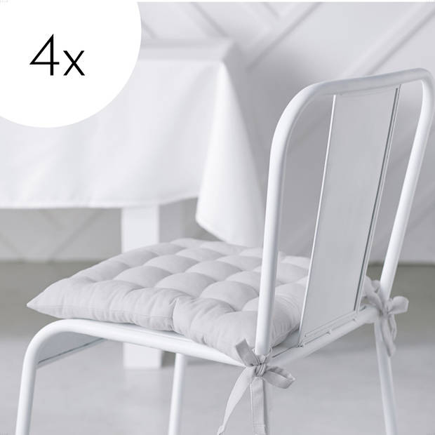 Today zitkussen set 4x stoelkussens voor eetkamer - Wit - stoelkussen - 35x35 cm Zitkussens met lint – 4 Kussens voor