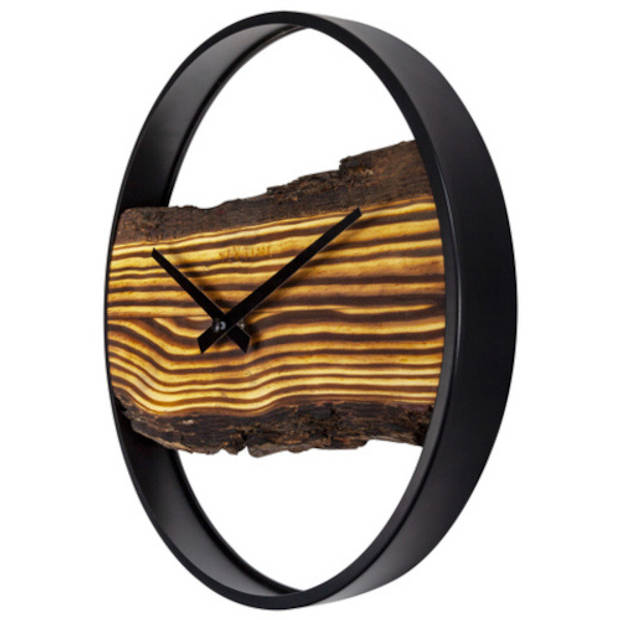 NeXtime wandklok Forest 30 cm hout/staal zwart/naturel