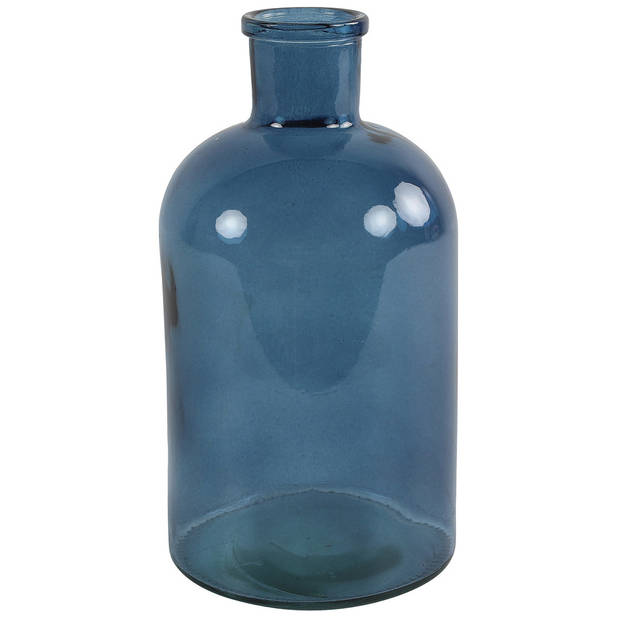 Countryfield vaas - 2x stuks - zee blauw glas - fles - D14 x H27 cm - Vazen