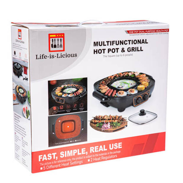 Life-is-Licious Hot-Pot & Grill apparaat - Gourmetstel Grilplaat Bakplaat Tafel BBQ Fondue