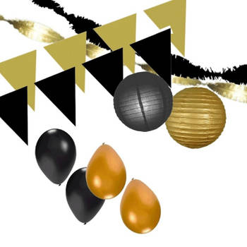 Zwart en Gouden feestartikelen decoratie pakket XXL - Feestpakketten