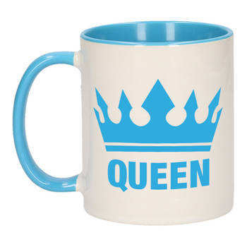 Cadeau Queen mok/ beker blauw wit 300 ml - feest mokken