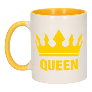 Cadeau Queen mok/ beker geel wit 300 ml - feest mokken