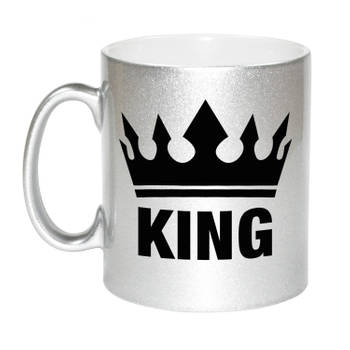 Cadeau King mok/ beker zilver met zwarte bedrukking 300 ml - feest mokken