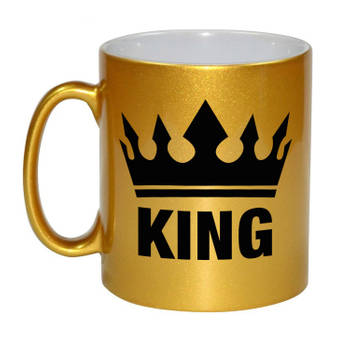 Cadeau King mok/ beker goud met zwarte bedrukking 300 ml - feest mokken