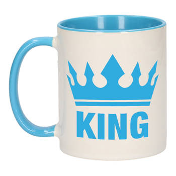 Cadeau King mok/ beker blauw wit 300 ml - feest mokken