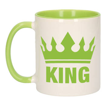 Cadeau King mok/ beker groen wit 300 ml - feest mokken