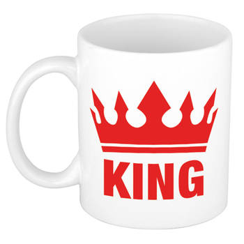 Cadeau King mok/ beker wit met rode bedrukking 300 ml - feest mokken