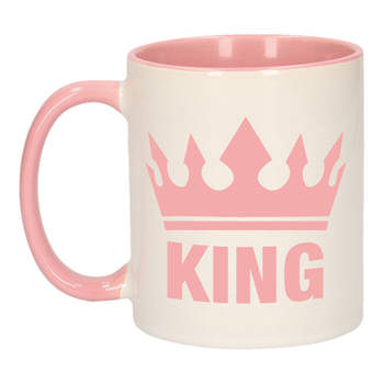 Cadeau King mok/ beker roze wit 300 ml - feest mokken