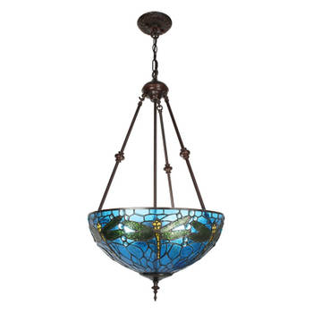 Clayre & Eef Blauwe Hanglamp Tiffany Ø 41*170 cm E27/max 2*60W 5LL-9338