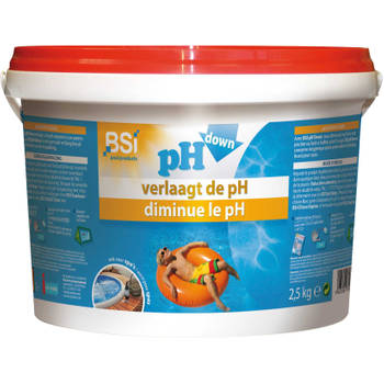 BSi zwembadreinigingsmiddel pH down 2,5 kg blauw/rood