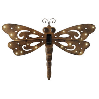 IJzeren decoratie libelle met solar verlichting 53 x 35 cm - Tuinbeelden