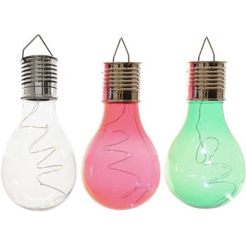 3x Buitenlampen/tuinlampen lampbolletjes/peertjes 14 cm transparant/groen/rood - Buitenverlichting