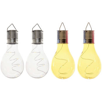 4x Buitenlampen/tuinlampen lampbolletjes/peertjes 14 cm transparant/geel - Buitenverlichting