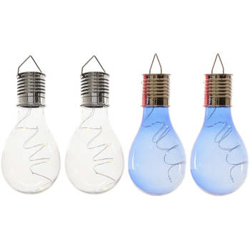 4x Buitenlampen/tuinlampen lampbolletjes/peertjes 14 cm transparant/blauw - Buitenverlichting