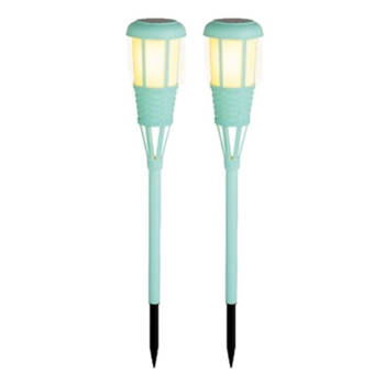 2x stuks solar tuinfakkel/tuinlamp turquoise op zonne-energie 61 cm - Fakkels