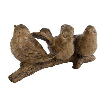 Gifts Amsterdam sculptuur 3 vogels op tak 14 cm polyresin bruin