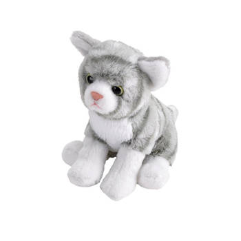 Pluche knuffel kat/poes grijs met wit van 13 cm - Knuffel huisdieren