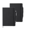 Set van 2x stuks luxe notitieboekje zwart met elastiek en pen A5 formaat - Schriften