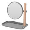 Badkamerspiegel / make-up spiegel rond dubbelzijdig donkergrijs met opbergbakje L22 x B14 x H23 - Make-up spiegeltjes