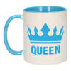 Cadeau Queen mok/ beker blauw wit 300 ml - feest mokken