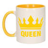 Cadeau Queen mok/ beker geel wit 300 ml - feest mokken