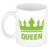 Cadeau Queen mok/ beker wit met groene bedrukking 300 ml - feest mokken