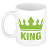 Cadeau King mok/ beker wit met groene bedrukking 300 ml - feest mokken