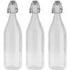 3x Stuks glazen fles transparant met beugeldop 1000 ml - Drinkflessen