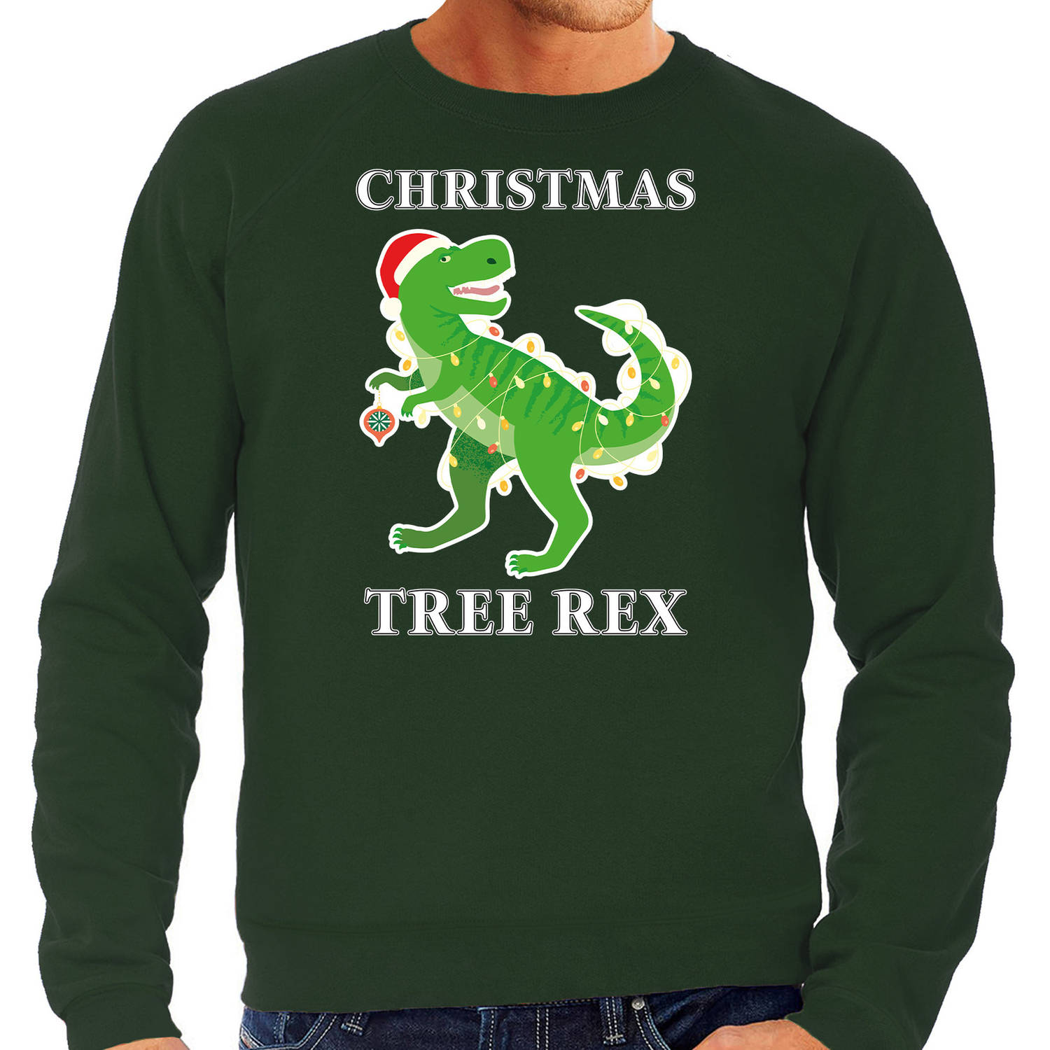 Groene Kersttrui / Kerstkleding Christmas tree rex voor heren XL - kerst truien