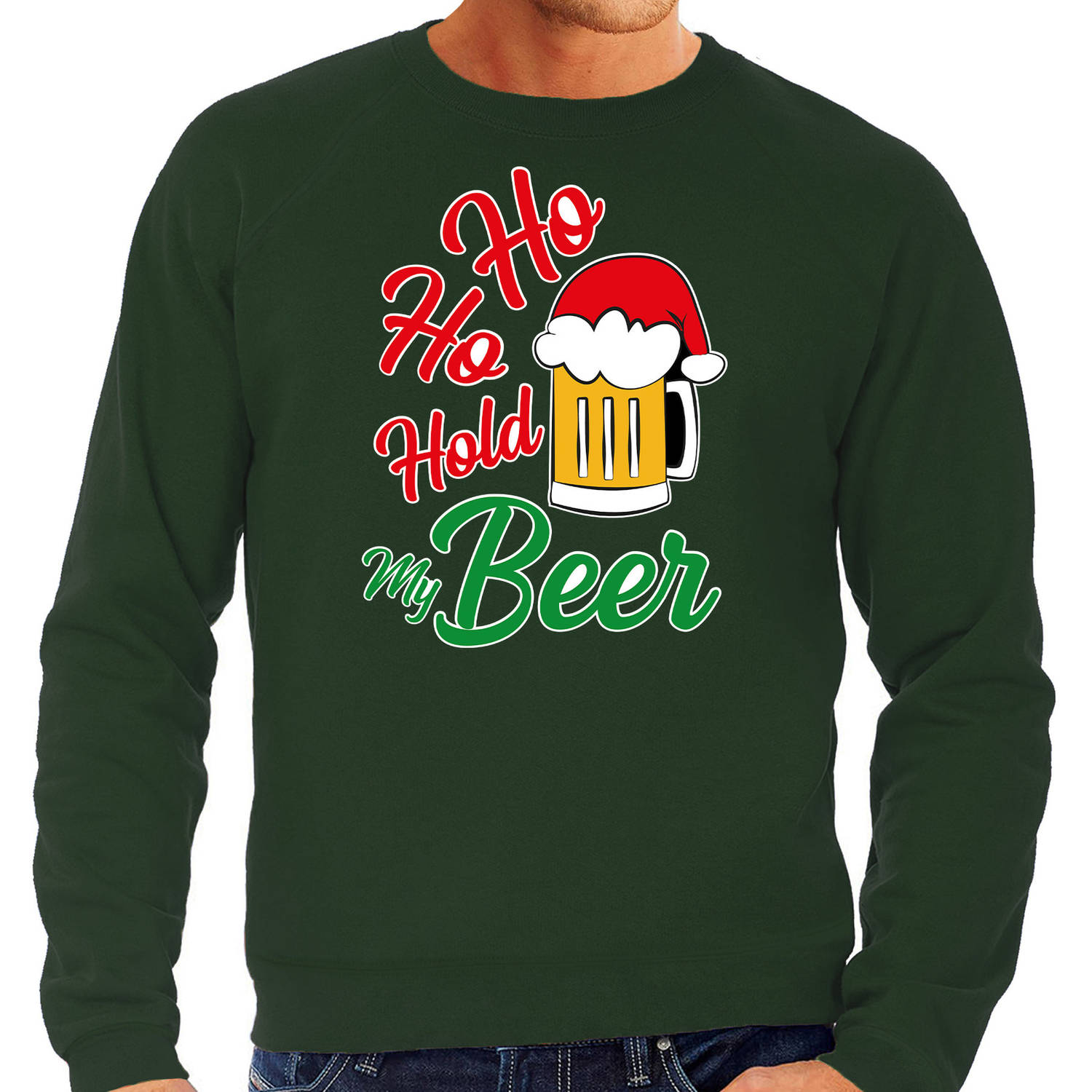 Groene Kersttrui / Kerstkleding Ho ho hold my beer voor heren M - kerst truien