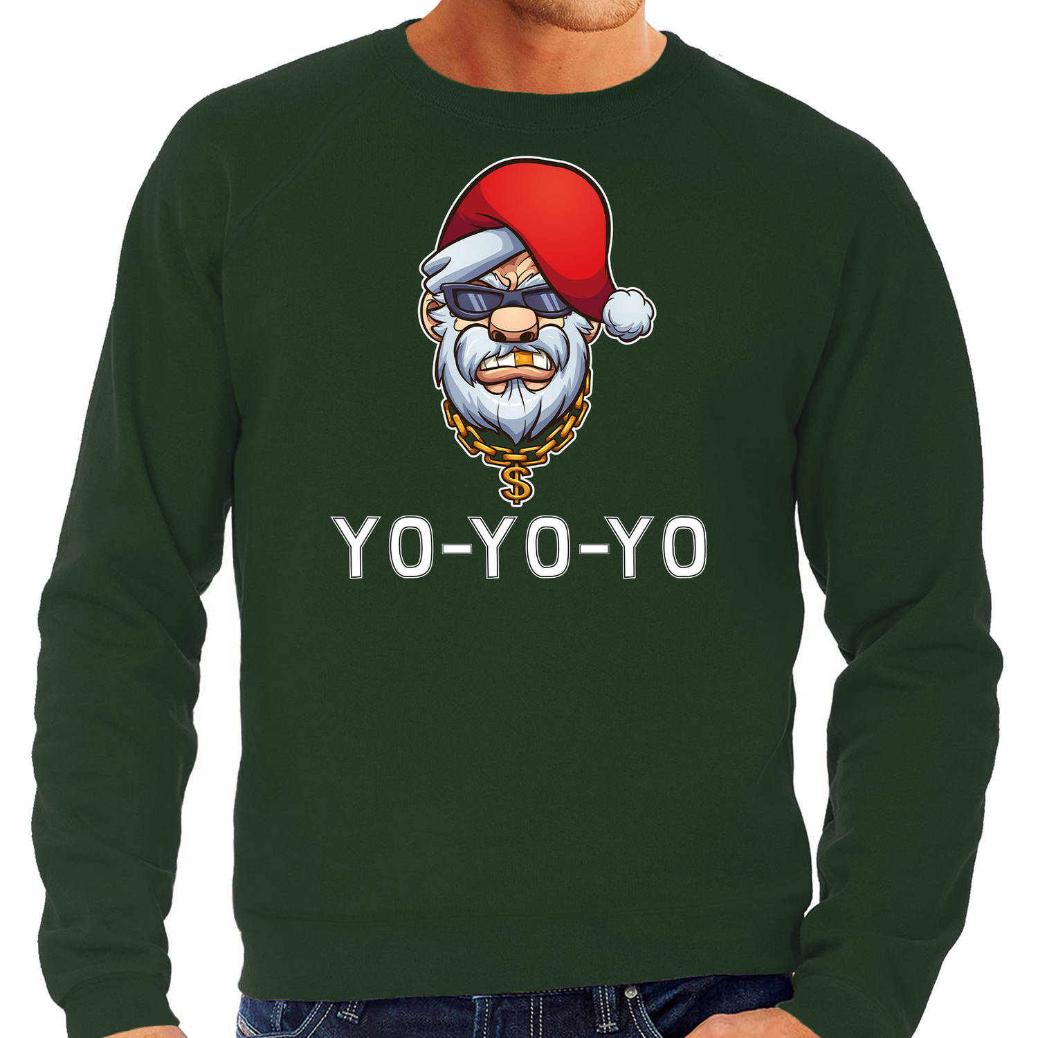 Groene Kerstsweater / Kerstkleding Gangster / rapper Santa voor heren grote maten 3XL (58) - kerst truien