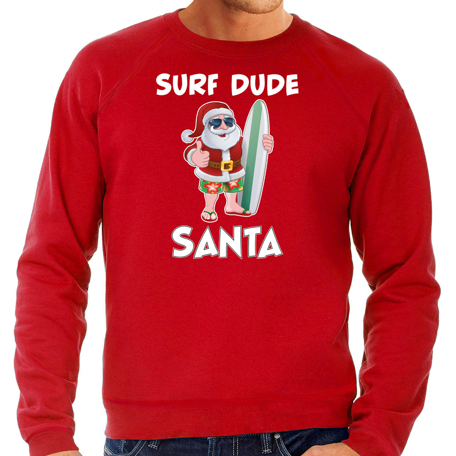 Rode Kersttrui / Kerstkleding surf dude Santa voor heren S - kerst truien