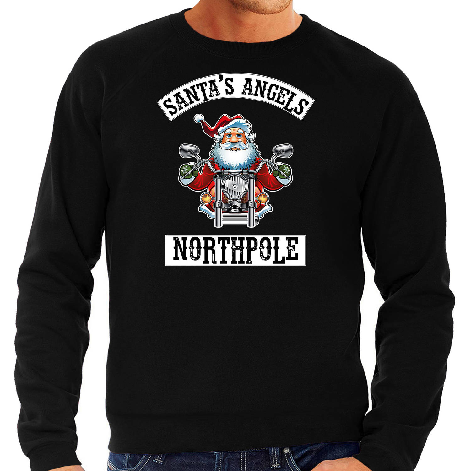 Grote maten zwarte Kersttrui / Kerstkleding Santas angels Northpole voor heren 4XL (60) - kerst truien