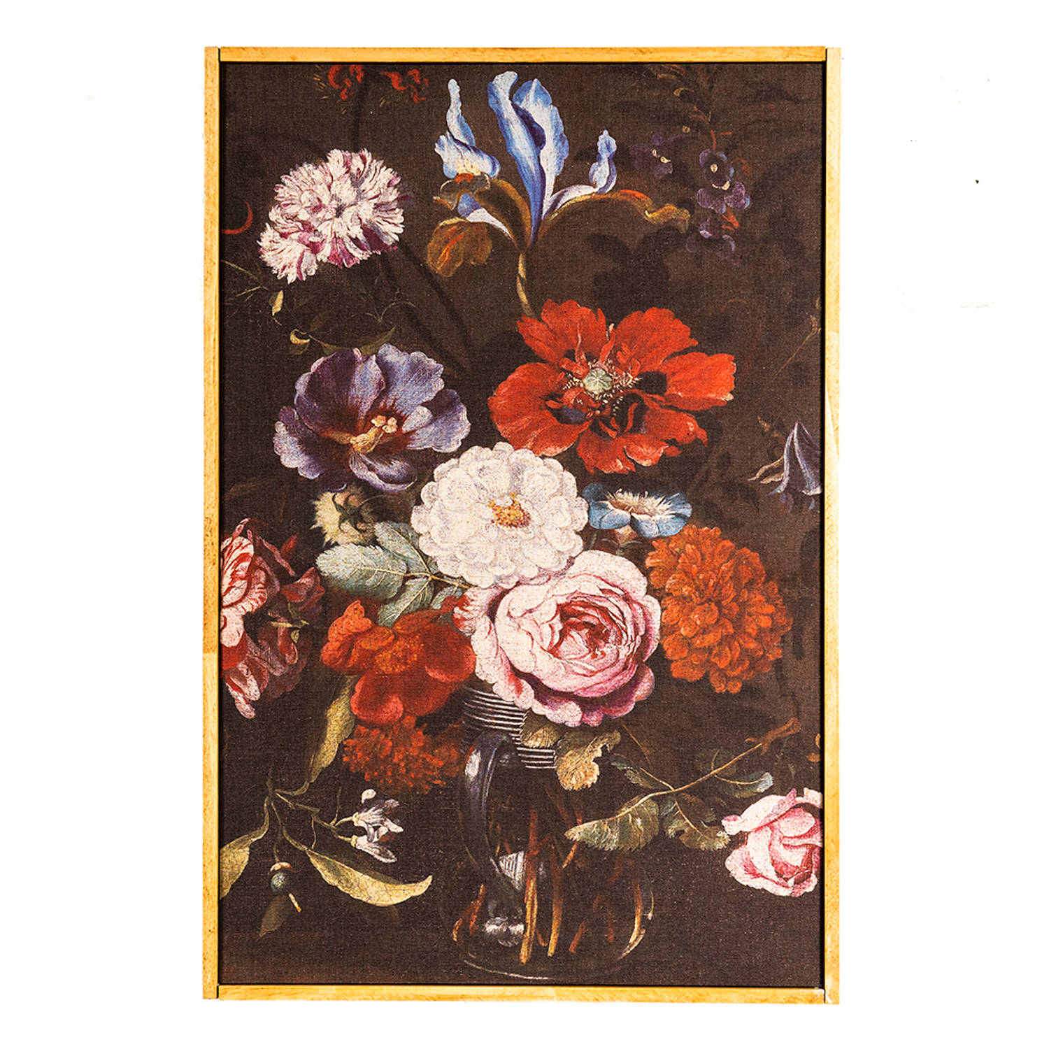 Clayre & Eef Schilderij 40*3*60 Cm Zwart, Rood, Geel Hout, Textiel Rechthoek Bloemen Muurdecoratie W