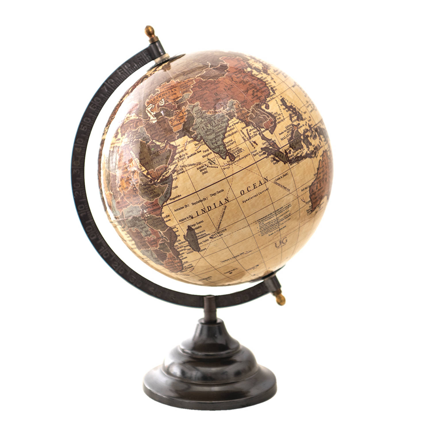 Clayre & Eef Wereldbol 22x33 Cm Beige Bruin Hout Metaal Globe Aardbol Woonaccessoires Beige Globe Aardbol
