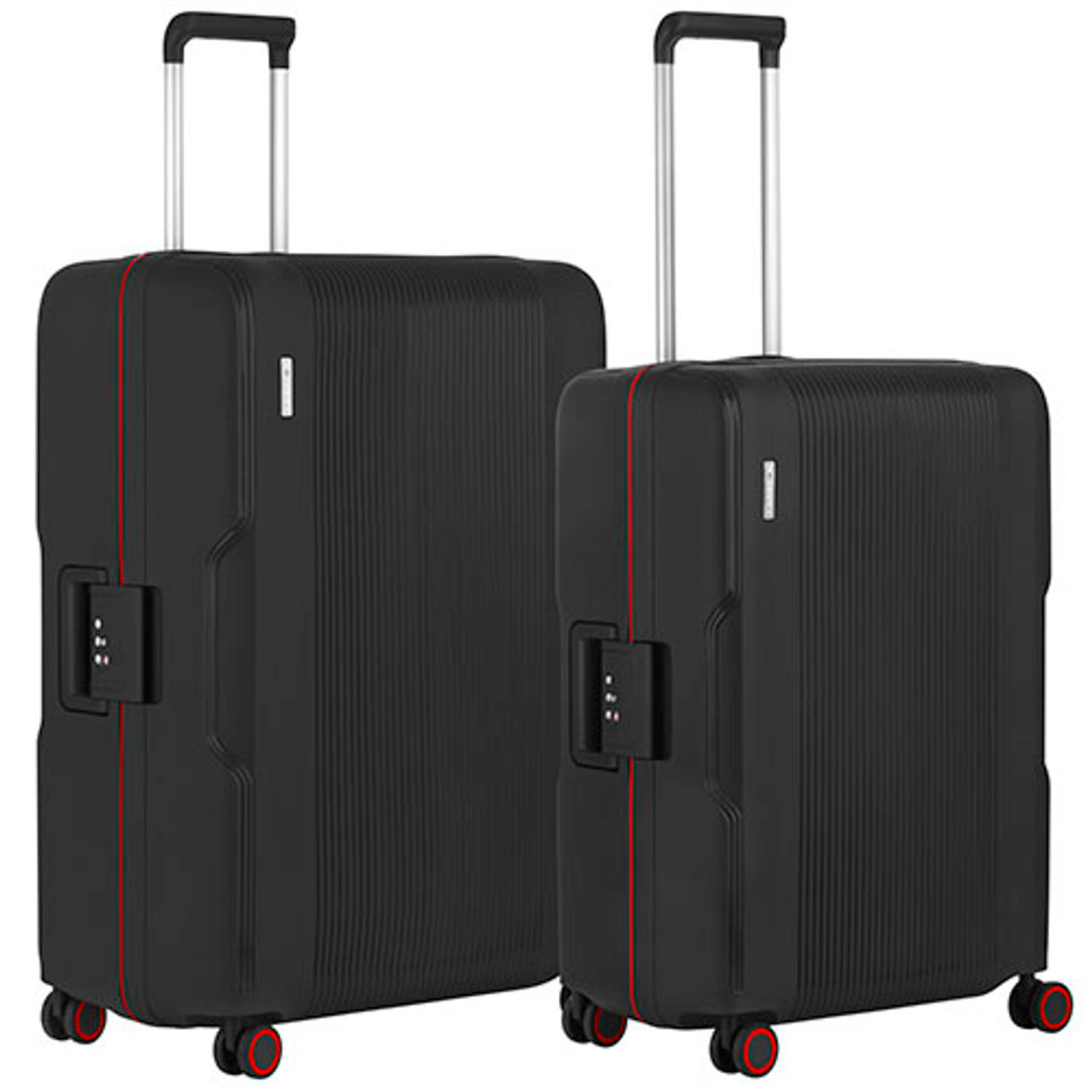 Carryon Protector Luxe Kofferset Tsa Trolleyset M+l Formaat Met 4-delige Packer Set Kliksloten Zwart